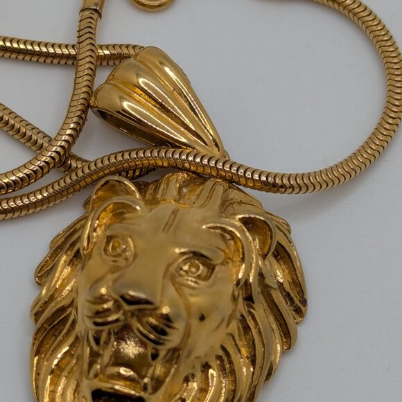 Monet Gold Plated Rope Chain Necklace Stainless Steel Lion Head Pendant - Picture 3 of 7